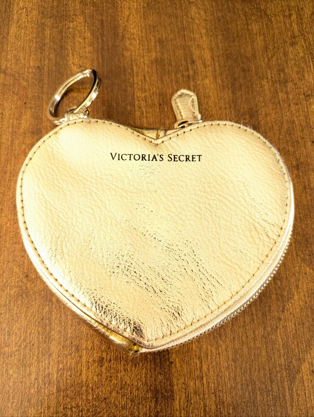 Victoria's Secret Metallic Gold Heart Coin Pouch with Keyring 90s Y2k